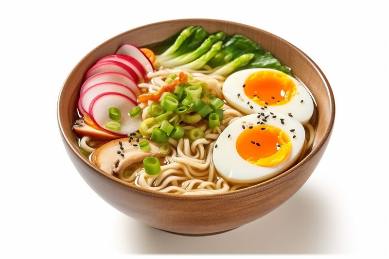 food noodle background asian soup bowl japanese ramen meal black white. Generative AI.