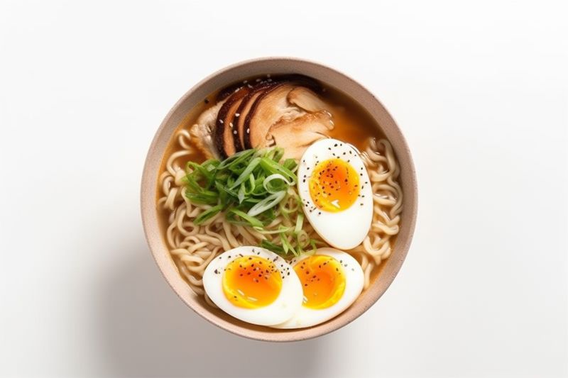soup bowl asian japanese broth ramen white background food meal noodle. Generative AI.