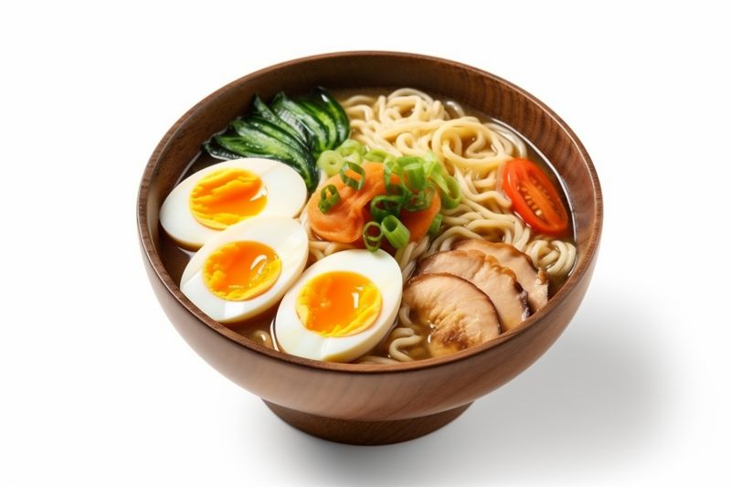 background white japanese soup food asian tofu meal noodle bowl ramen. Generative AI.
