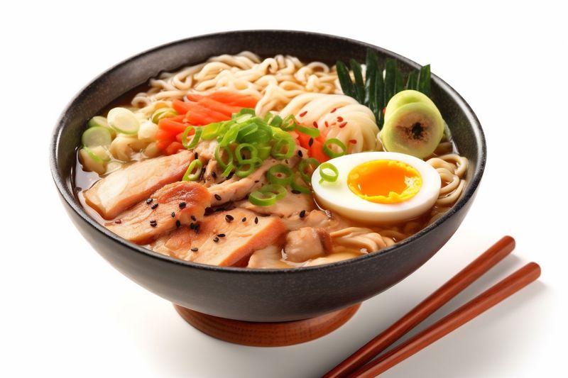 bowl ramen meal soup white asian background bowl japanese noodle ramen food. Generative AI.
