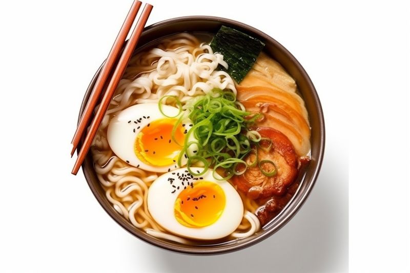 food soup broth noodle meal bowl asian ramen background white japanese. Generative AI.