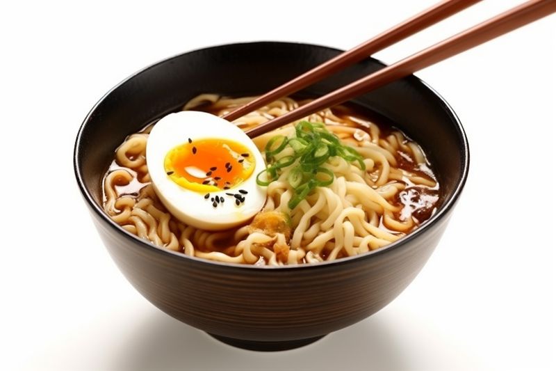 ramen bowl black japanese white meal noodle food background asian soup. Generative AI.