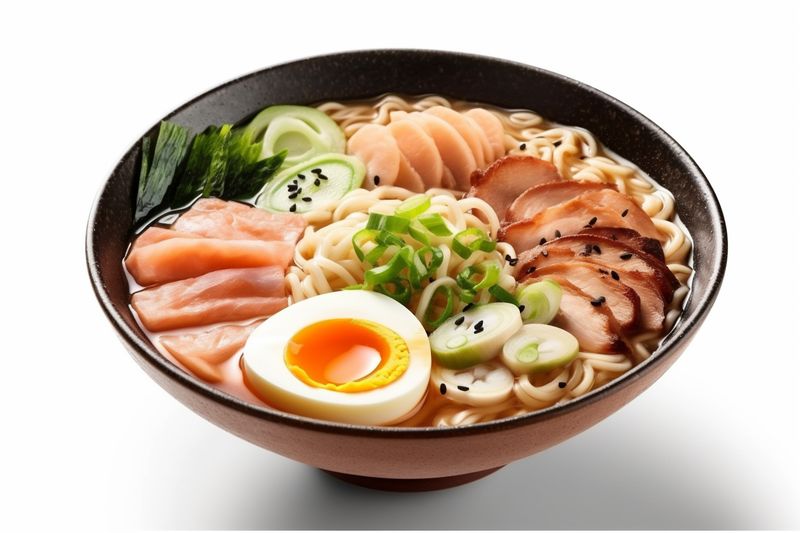 white cuisine asian japanese bowl food ramen background meal noodle soup. Generative AI.
