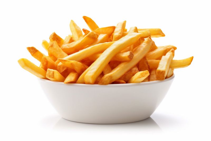 fry potato meal yellow fat snack isolated fast french chip. Generative AI.