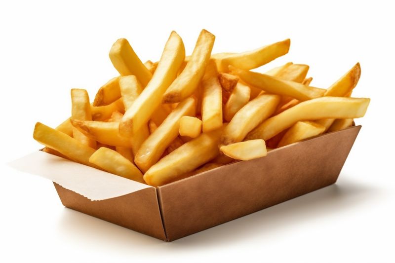 potato chip french fat fry snack fast meal isolated yellow. Generative AI.