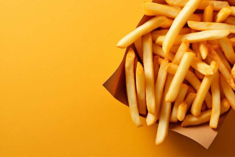 tasty background food meal chip fry snack french fat potato ketchup. Generative AI.