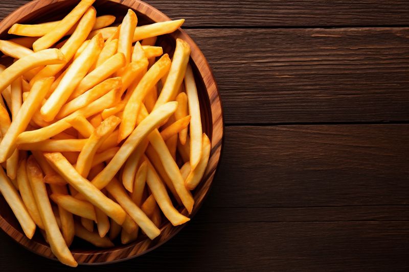 food fat snack potato french tasty fry chip background meal calorie. Generative AI.