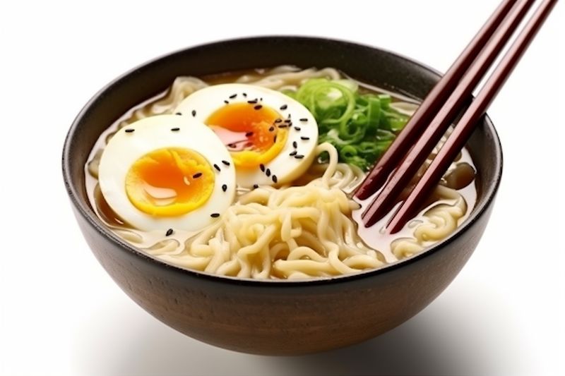 bowl bowl asian ramen soup meal background japanese noodle ramen food white. Generative AI.