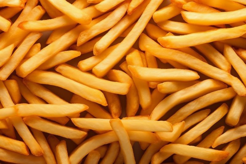 potato snack french chip fry food fastfood fat background tasty meal. Generative AI.