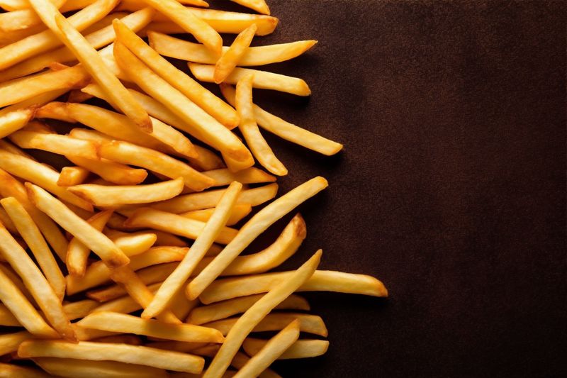 fat tasty snack meal chip fry food sauce background french potato. Generative AI.