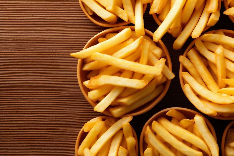 food lunch french fry meal tasty snack fat potato background chip. Generative AI.