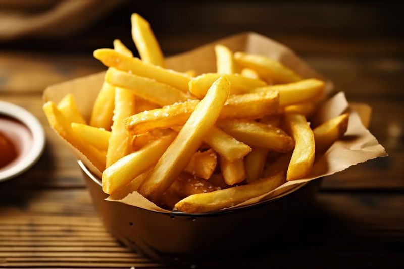 background french tasty meal potato chip snack food yellow fry fat. Generative AI.