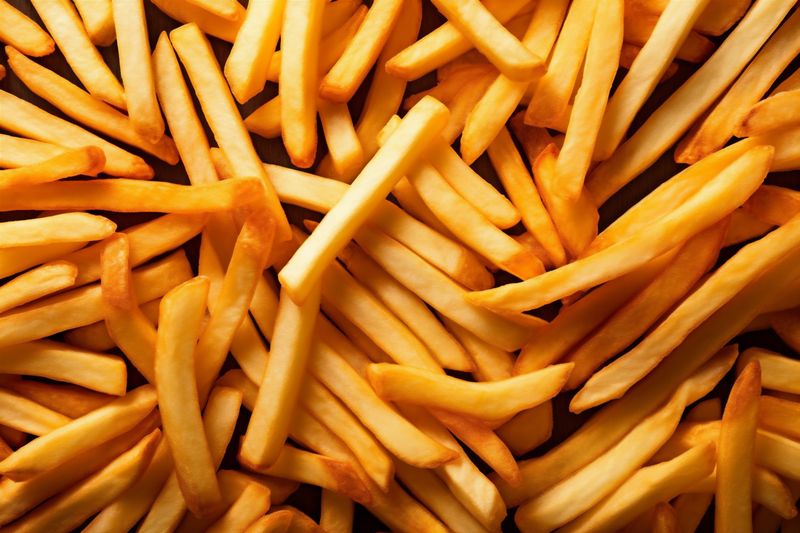 food chip fat potato fry tasty french crunchy background snack meal. Generative AI.