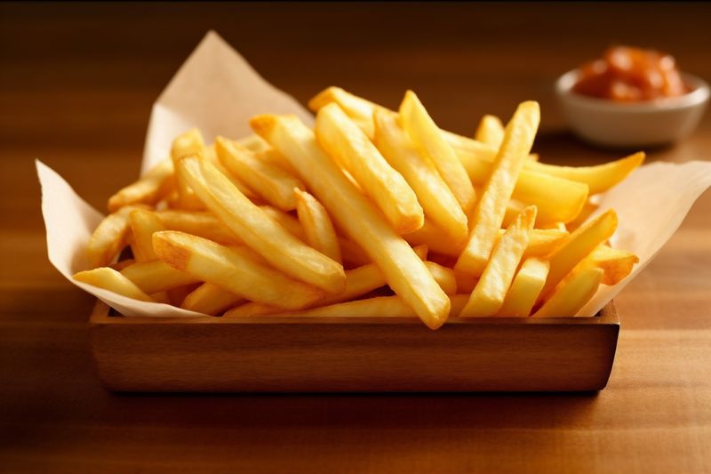 background fat french chip gold fry snack tasty food meal potato. Generative AI.