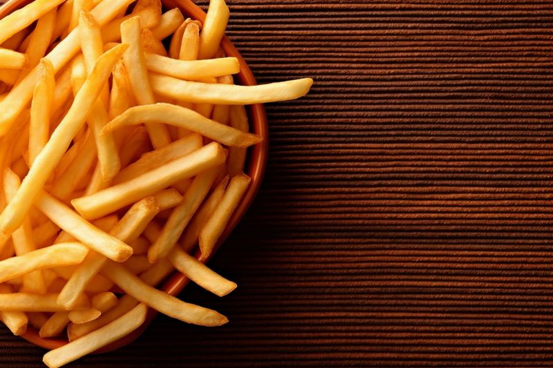 potato fry restaurant fat meal snack chip french food tasty background. Generative AI.
