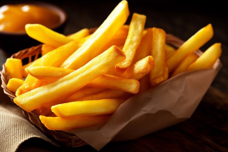 snack meal tasty stick french background chip potato food fry fat. Generative AI.