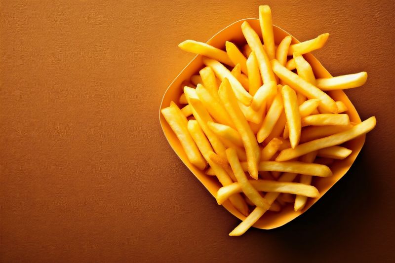 food potato snack black fry tasty chip meal french fat background. Generative AI.