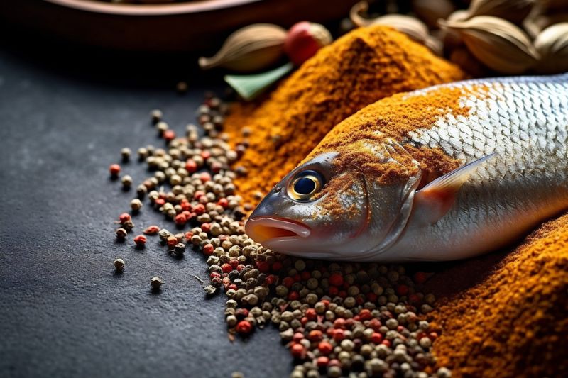 dinner raw smoked healthy herb background meal seafood fresh fish food. Generative AI.