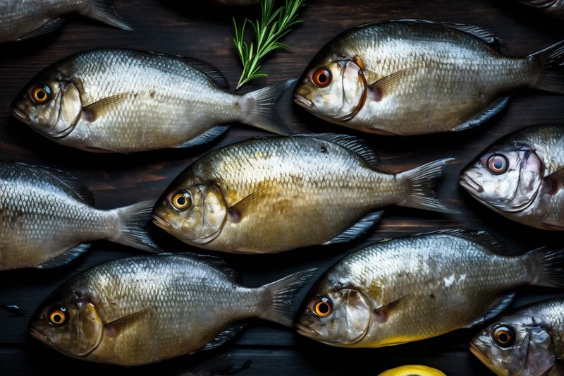 smoked fresh fish dinner healthy seafood meal raw menu food background. Generative AI.