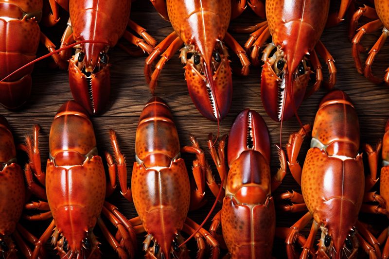 food red claw crawfish lobster seafood eat background cooked boiled crayfish. Generative AI.