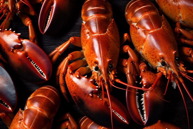 claw crawfish seafood cooked lobster red boiled food fish background crayfish. Generative AI.