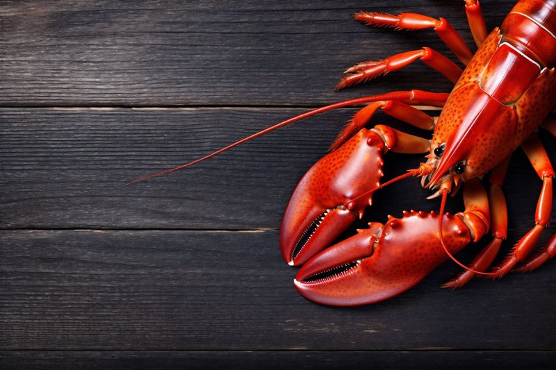 red lobster boiled crawfish claw crayfish river background cooked seafood food. Generative AI.