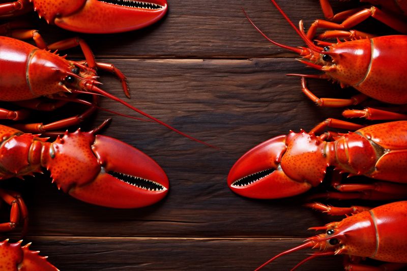 claw seafood boiled space cooked crayfish crawfish red copy food lobster background. Generative AI.