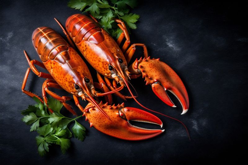 seafood crawfish crayfish boiled lobster background table food cooked claw red. Generative AI.