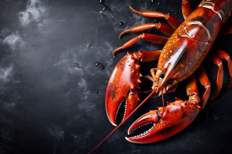food seafood boiled background lobster crayfish claw meal crawfish cooked red. Generative AI.