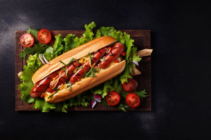 fat dog sauce food bread sausage background hot american meat fast. Generative AI.