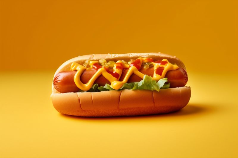dog sausage barbecue fast sauce background american food bread meat hot. Generative AI.
