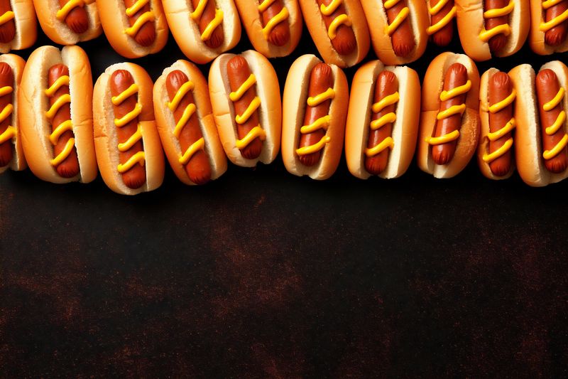 dog sauce food meat hot sausage american fastfood background fast bread. Generative AI.