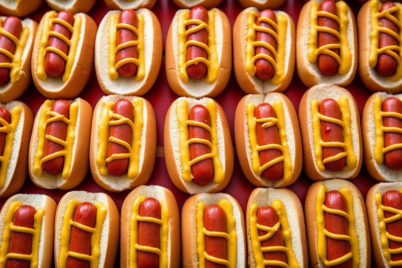 dog fast american meat food sandwich sauce sausage bread hot background. Generative AI.