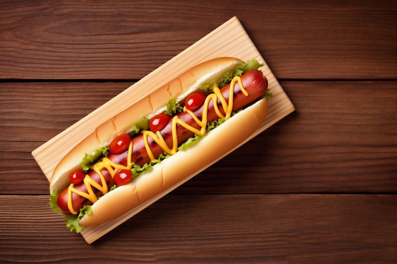 dog american background sausage hot bread meat food sauce vegetable fast. Generative AI.