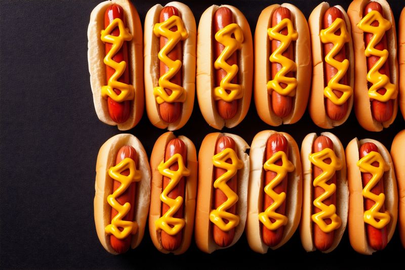 dog sausage hot fast vegetable american food background meat sauce bread. Generative AI.