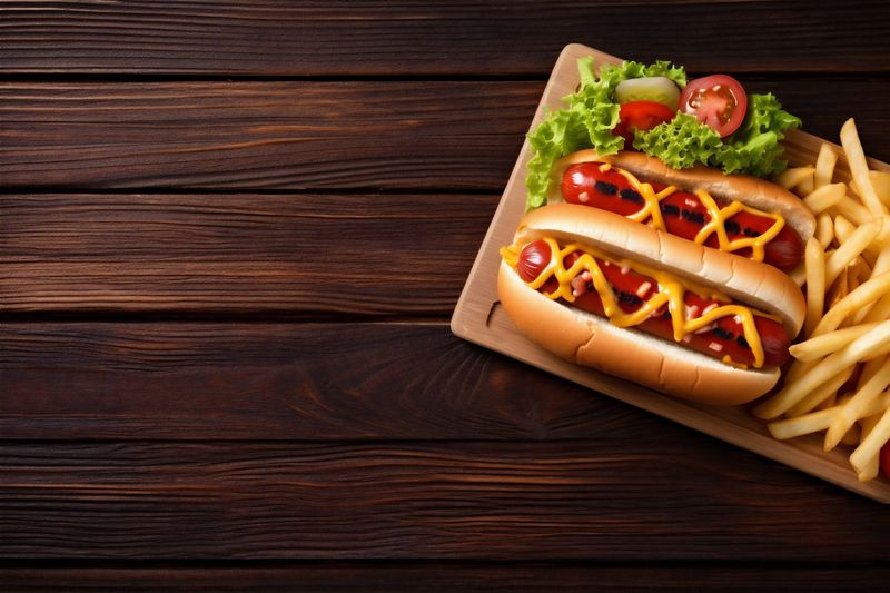 background dog bread eat fast sausage food sauce american hot meat. Generative AI.
