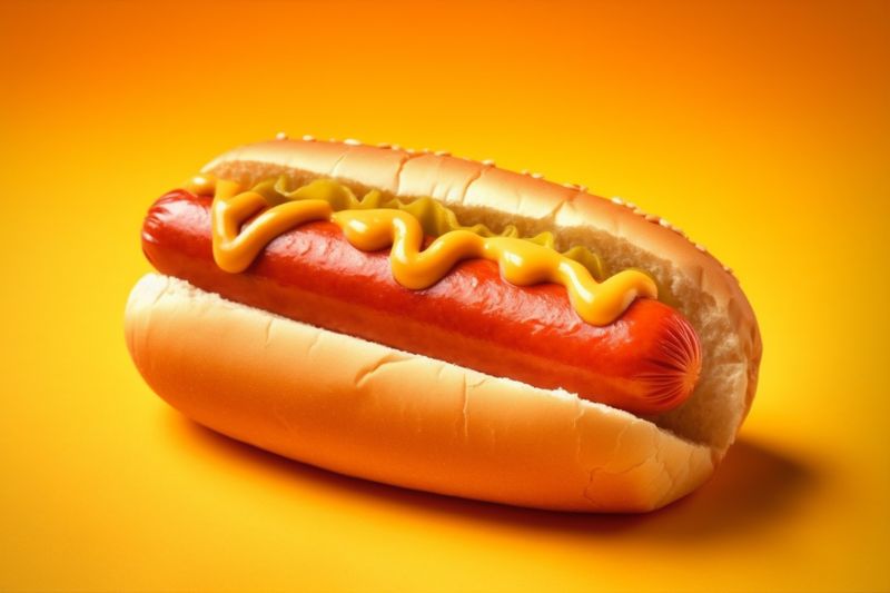 dog food sauce meat hot background bread sausage vegetable fast american. Generative AI.