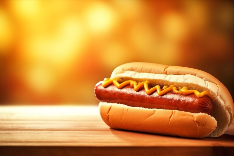 background dog sauce meat fat hot american bread food sausage fast. Generative AI.
