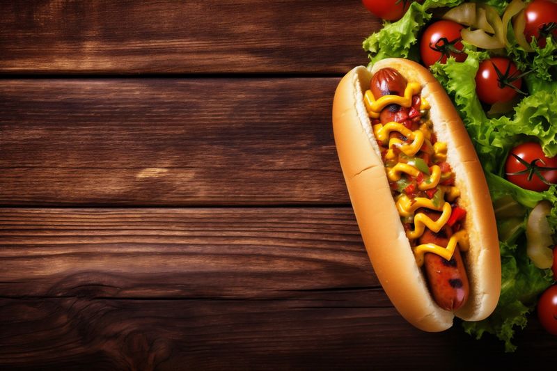 dog bread american sausage food dinner hot background meat sauce fast. Generative AI.