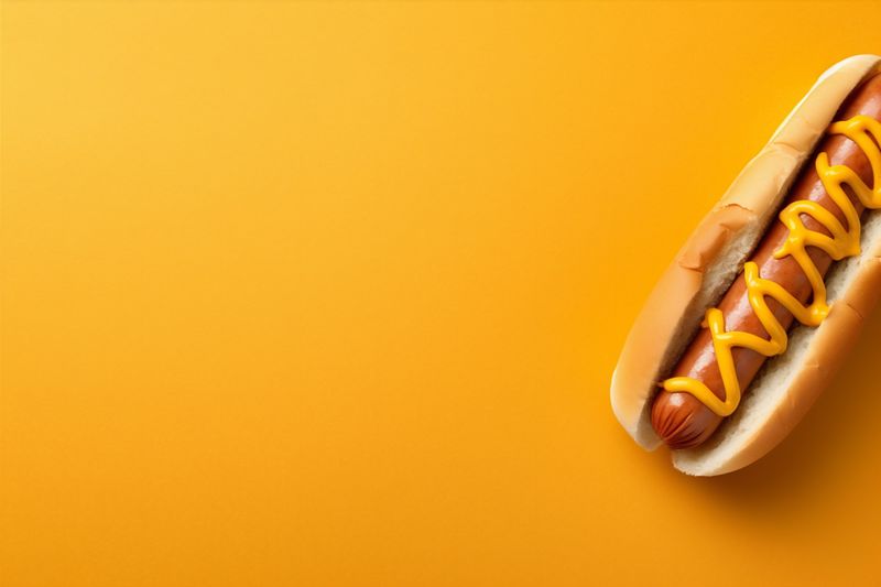 dog meat fast hot american copy space food sauce bread background sausage. Generative AI.