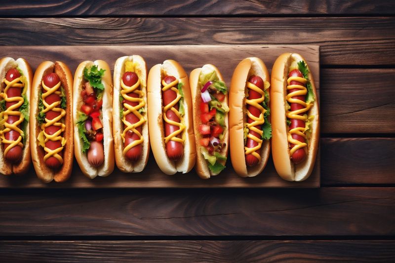 dog food background meat american sauce unhealthy sausage fast bread hot. Generative AI.