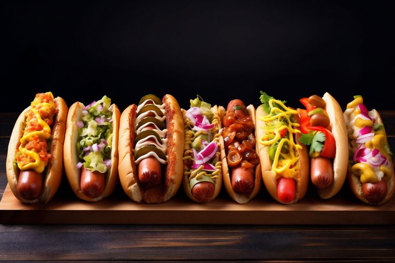 dog hot food american meat fast sausage snack background bread sauce. Generative AI.