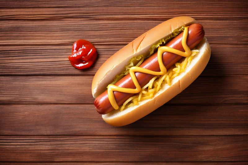 background dog hot sausage bread american meat food ketchup fast sauce. Generative AI.