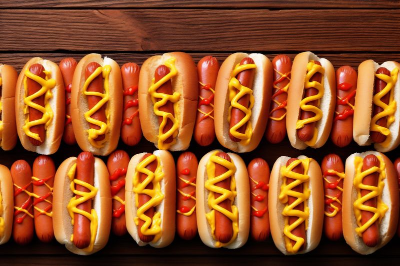 fast dog bread sausage hot hot american dog food background sauce meat. Generative AI.