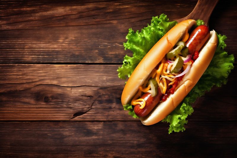 meat dog food sausage sauce background fast american bread hot sandwich. Generative AI.