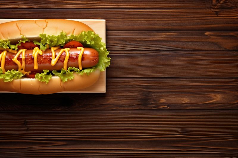 bread dog sauce sausage hot meat background american food fast vegetable. Generative AI.