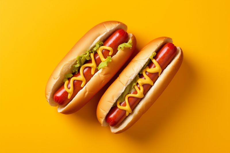 dog american fast sausage food background hot bread meat frankfurter sauce. Generative AI.