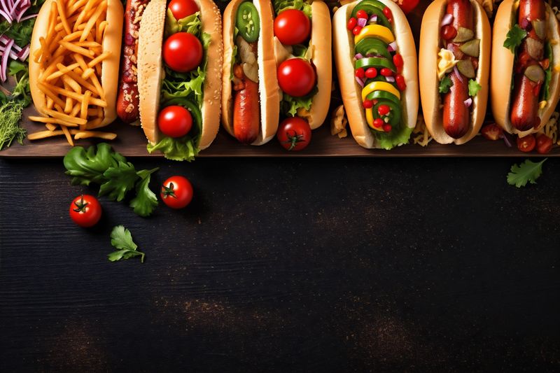 dog sauce bread hot fast sausage background eat food meat american. Generative AI.