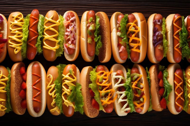 food dog fast meat american sausage background sauce bread hot fast food. Generative AI.