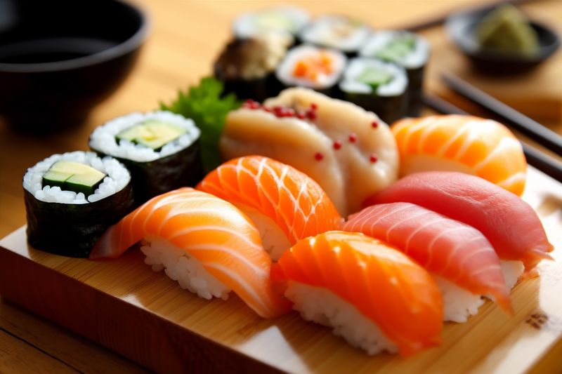 fish seafood japanese roll meal rice set sushi food japan. Generative AI.